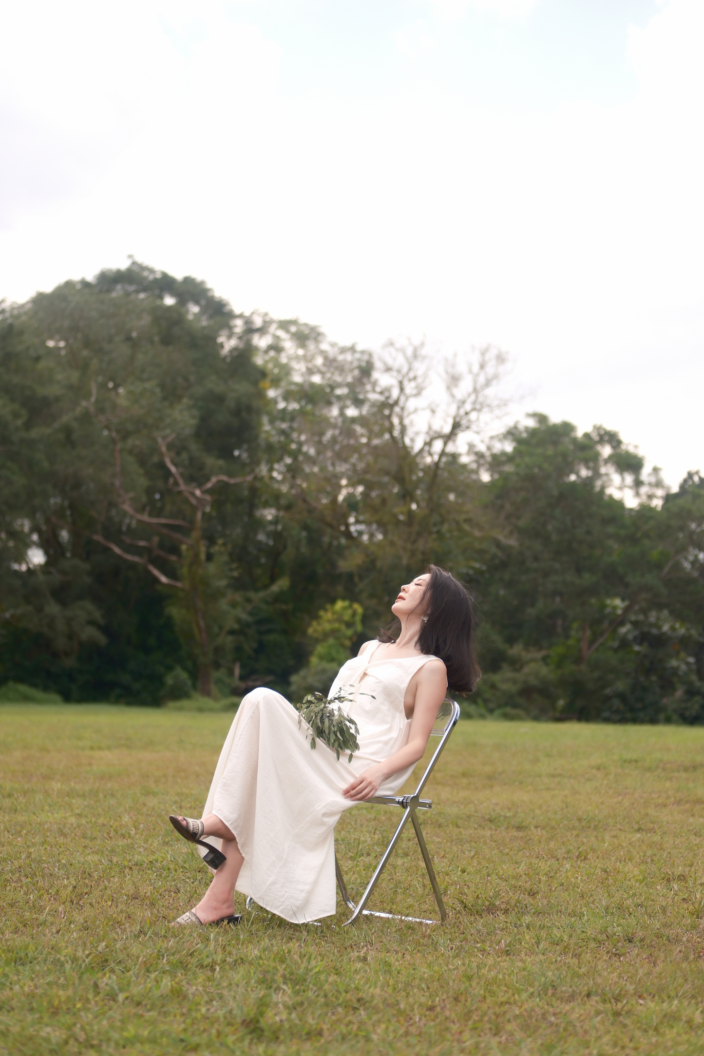 Clara Twist-Knot V-Neck Dress in Cream