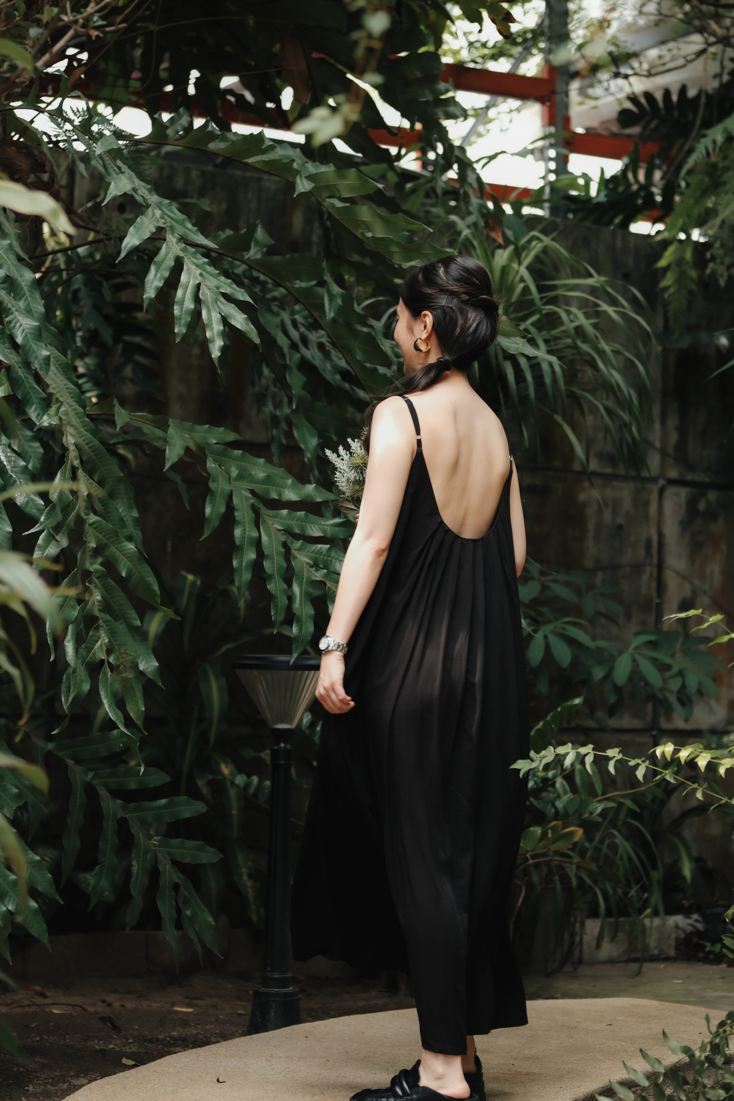 Solène Draped Back Maxi Dress in Black