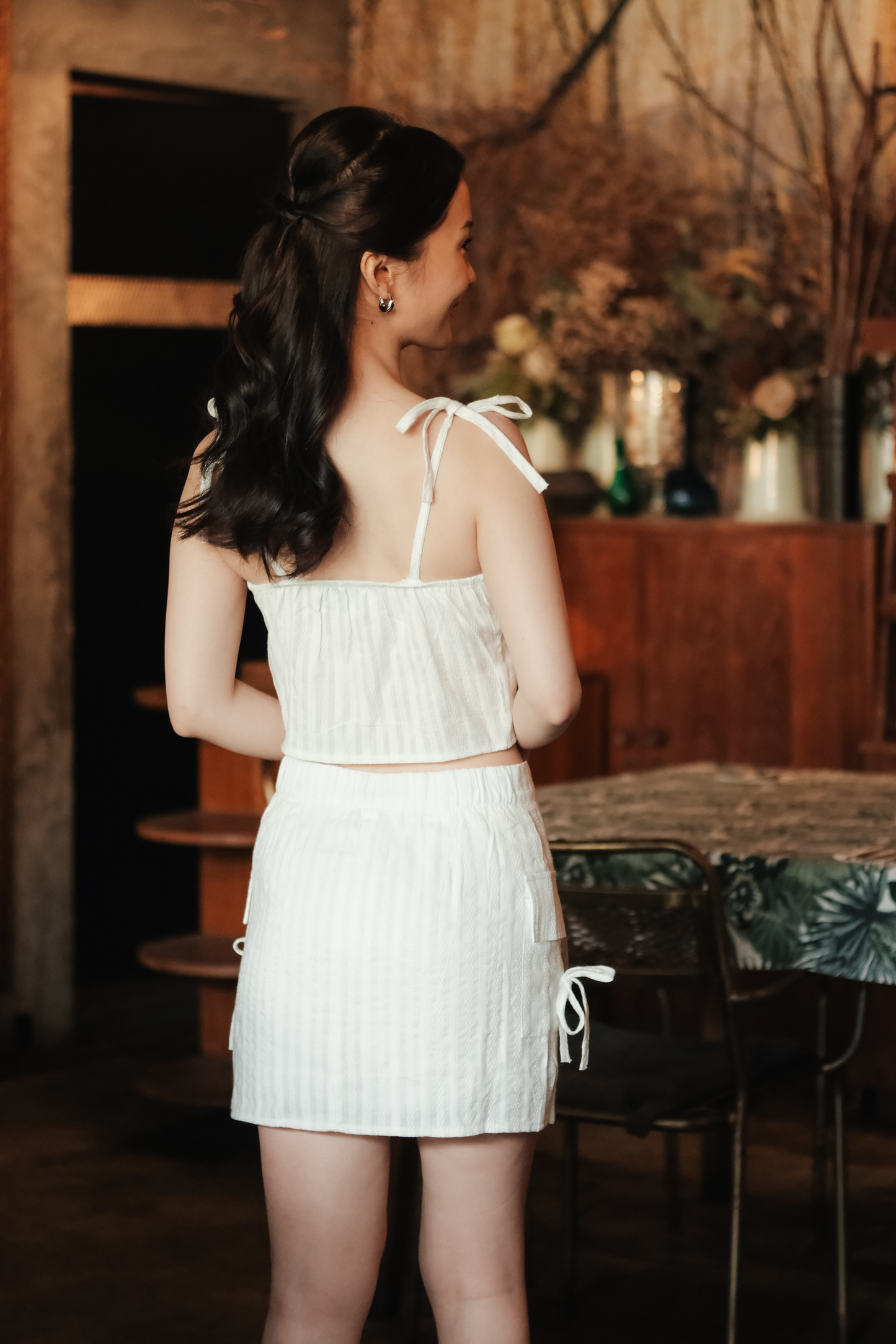 Élise Textured Knit Cami & Skirt Set in White