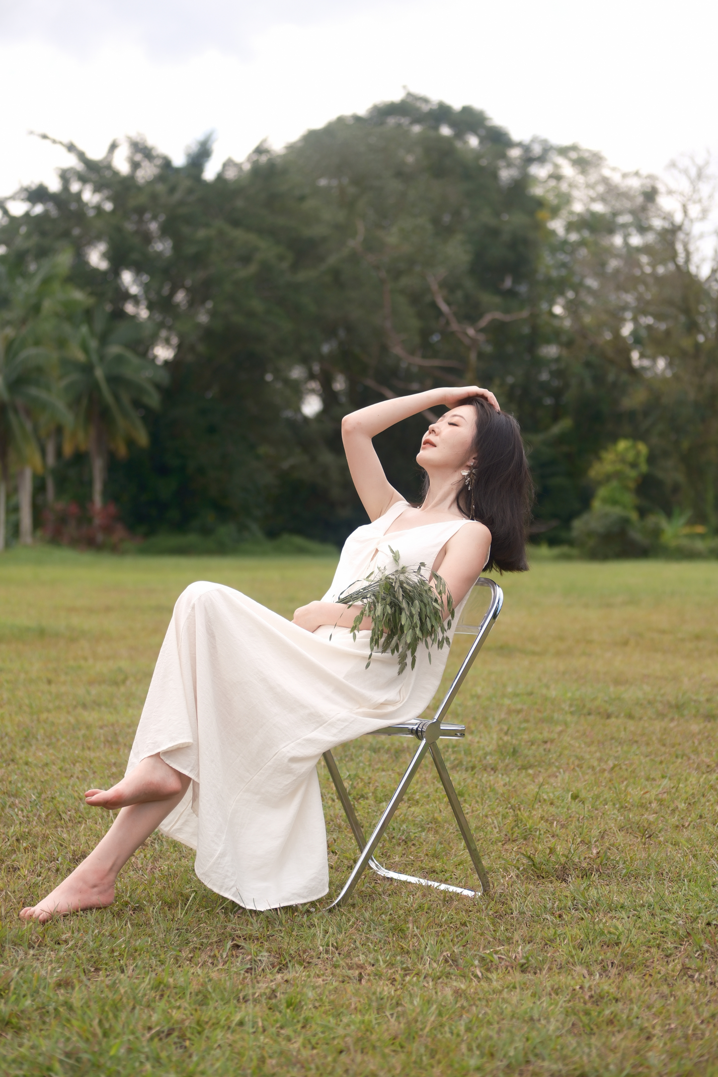 Clara Twist-Knot V-Neck Dress in Cream