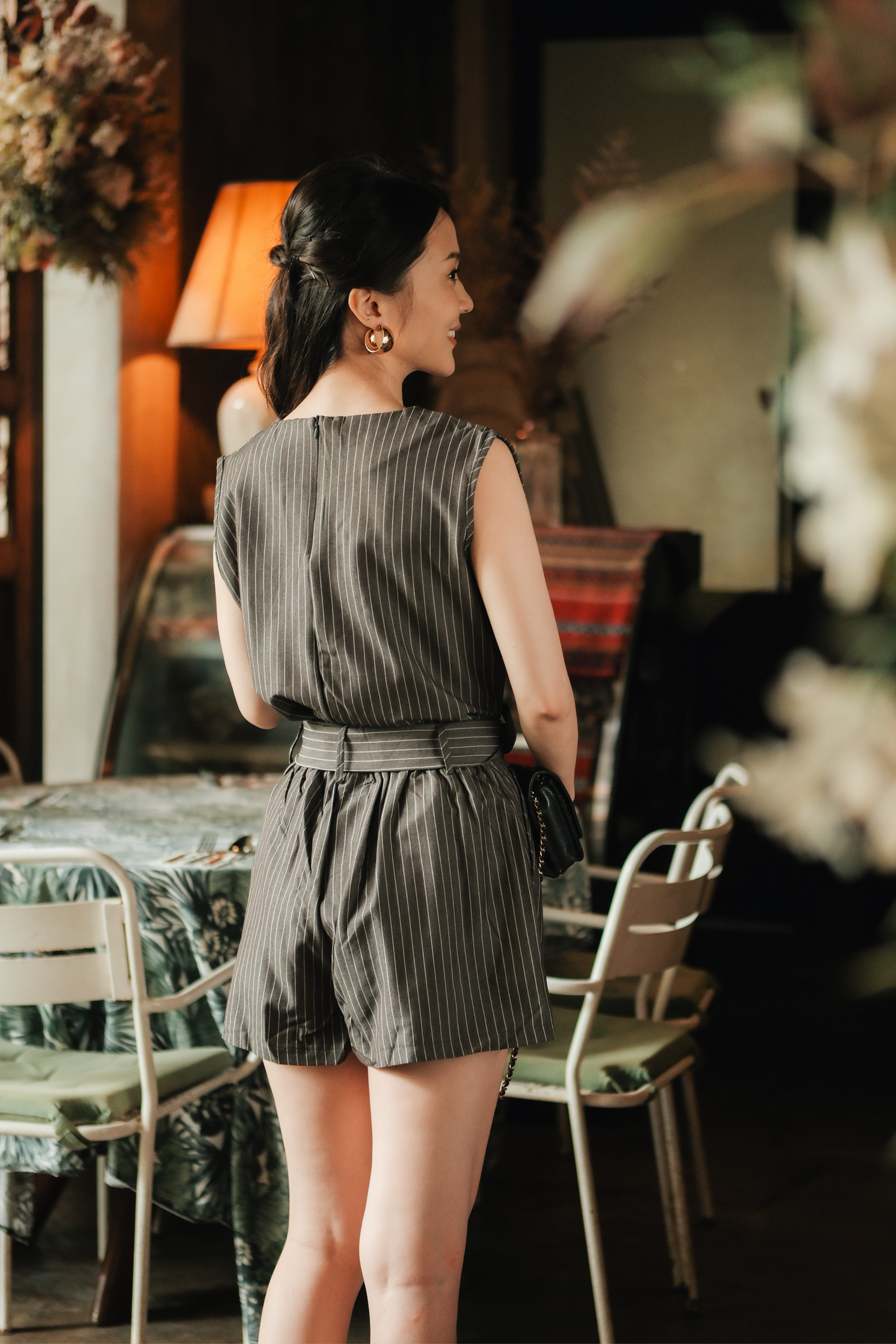 Evelyn Pinstripe Belted Two-Piece Set