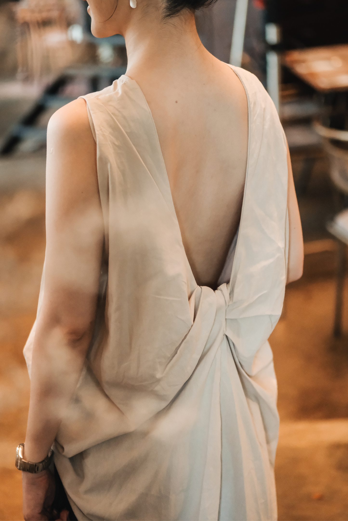 Inès Draped Back Knot Top in Beige