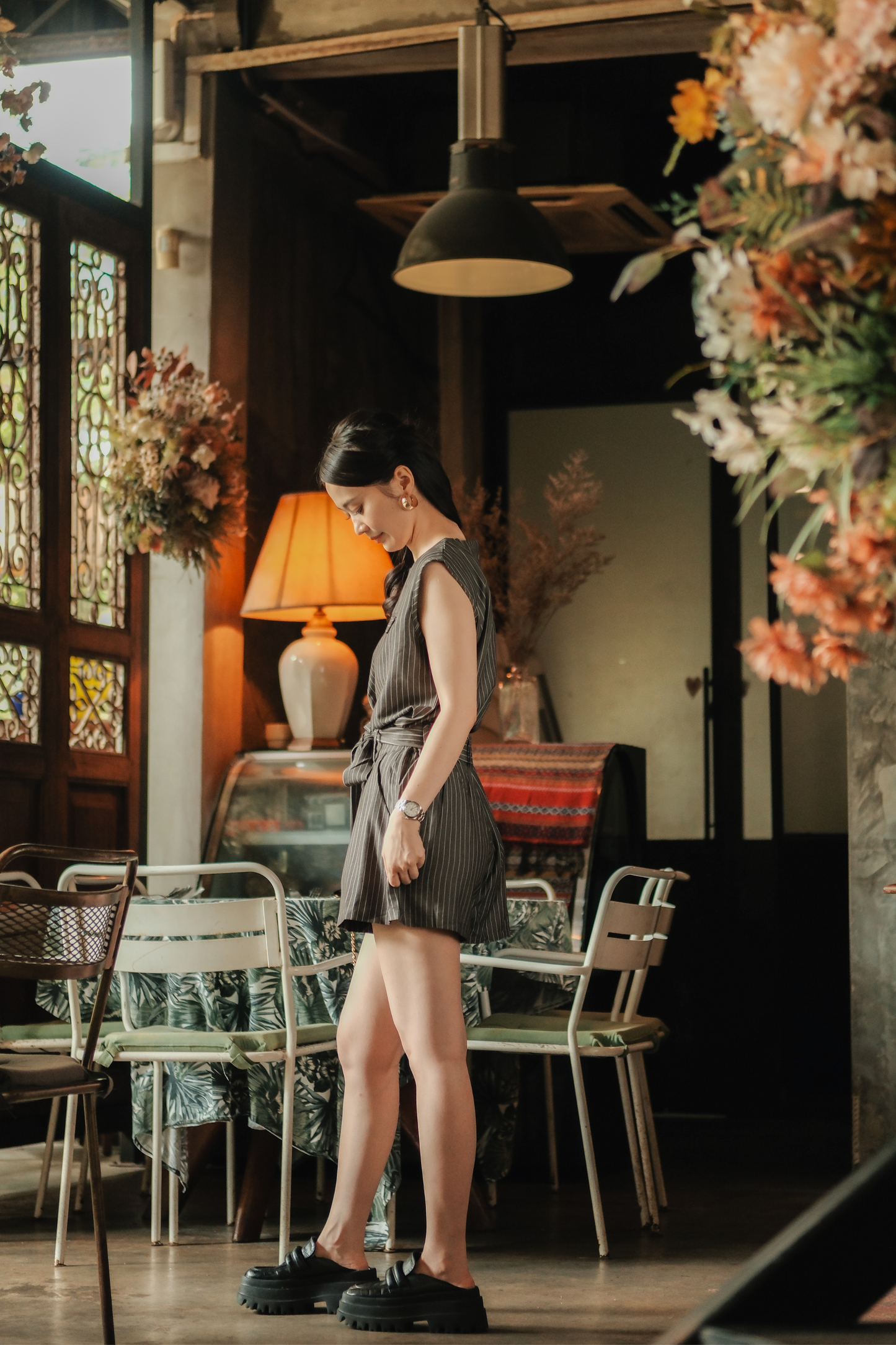 Evelyn Pinstripe Belted Two-Piece Set