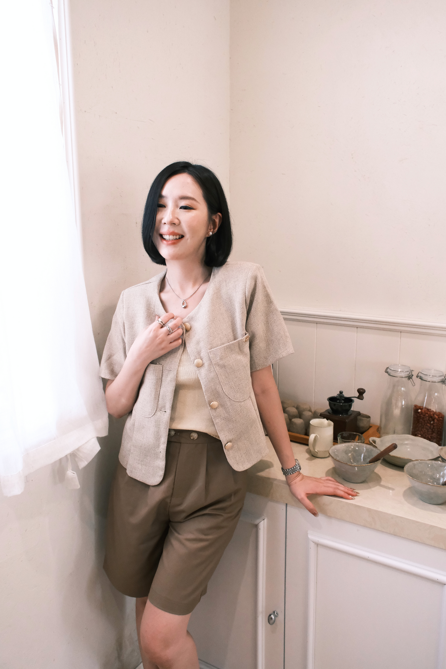 Léonie Tweed Buttoned Top