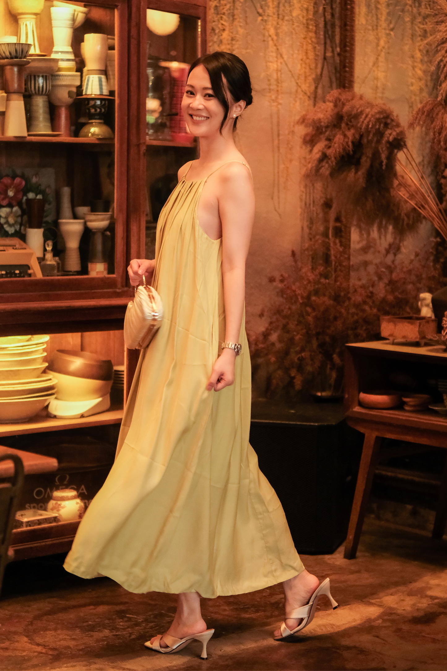 Solène Draped Back Maxi Dress in Olive