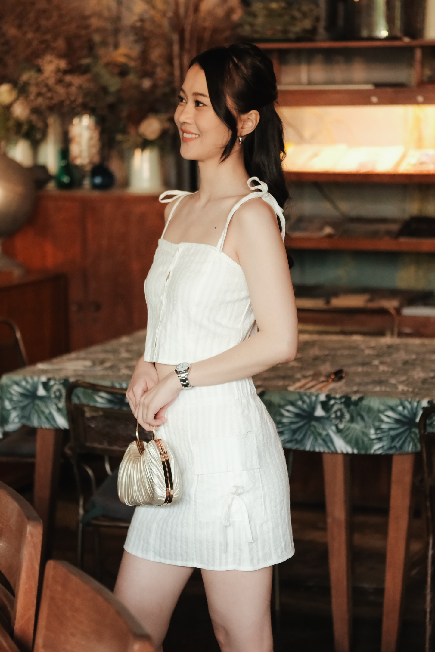Élise Textured Knit Cami & Skirt Set in White