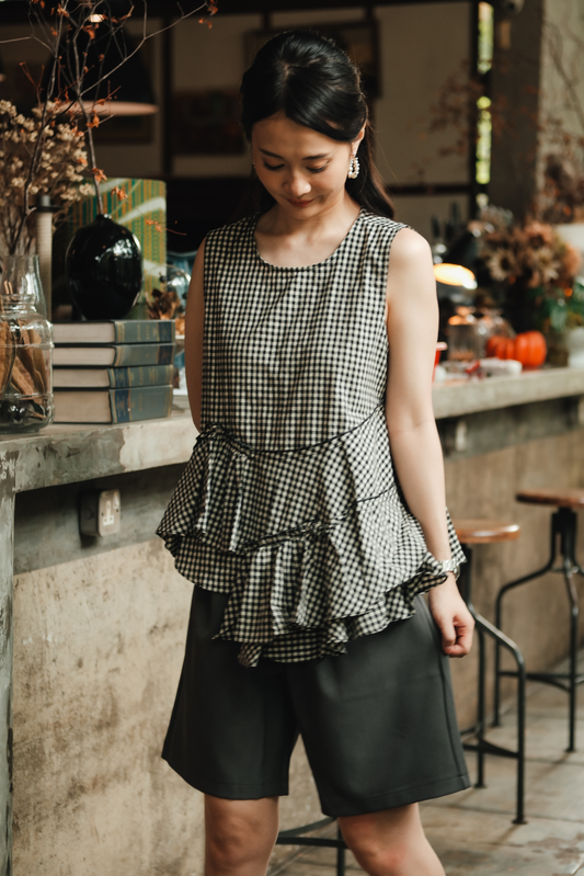 Giselle Gingham Ruffle Peplum Top