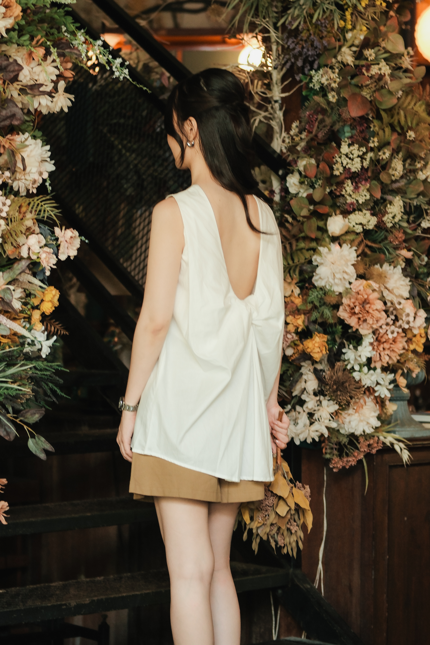 Inès Draped Back Knot Top in White