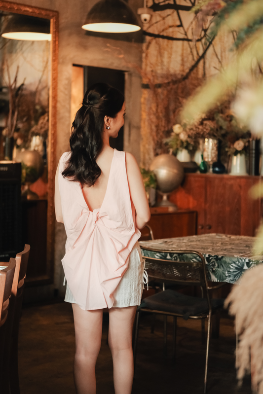 Inès Draped Back Knot Top in Ballet Pink