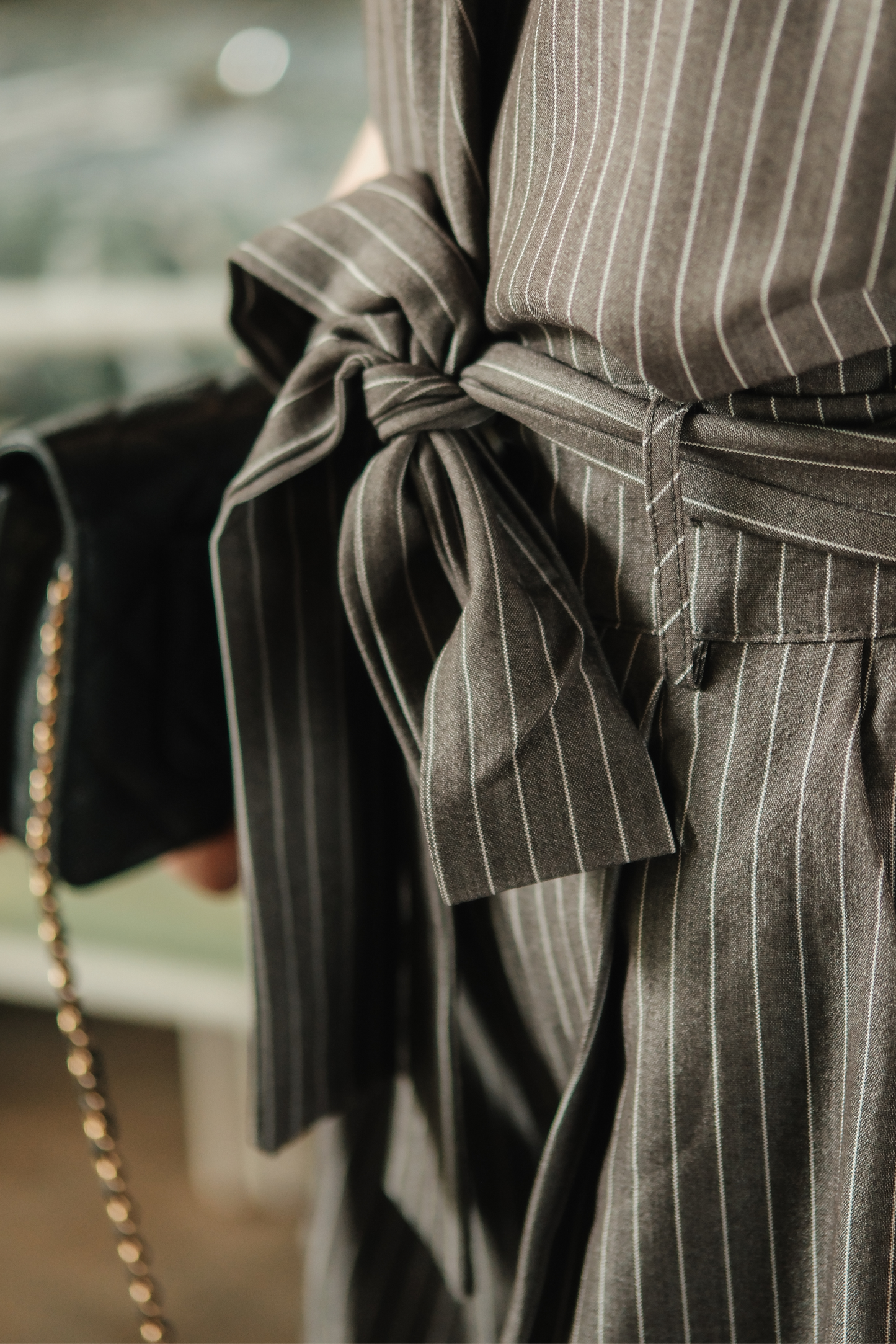 Evelyn Pinstripe Belted Two-Piece Set