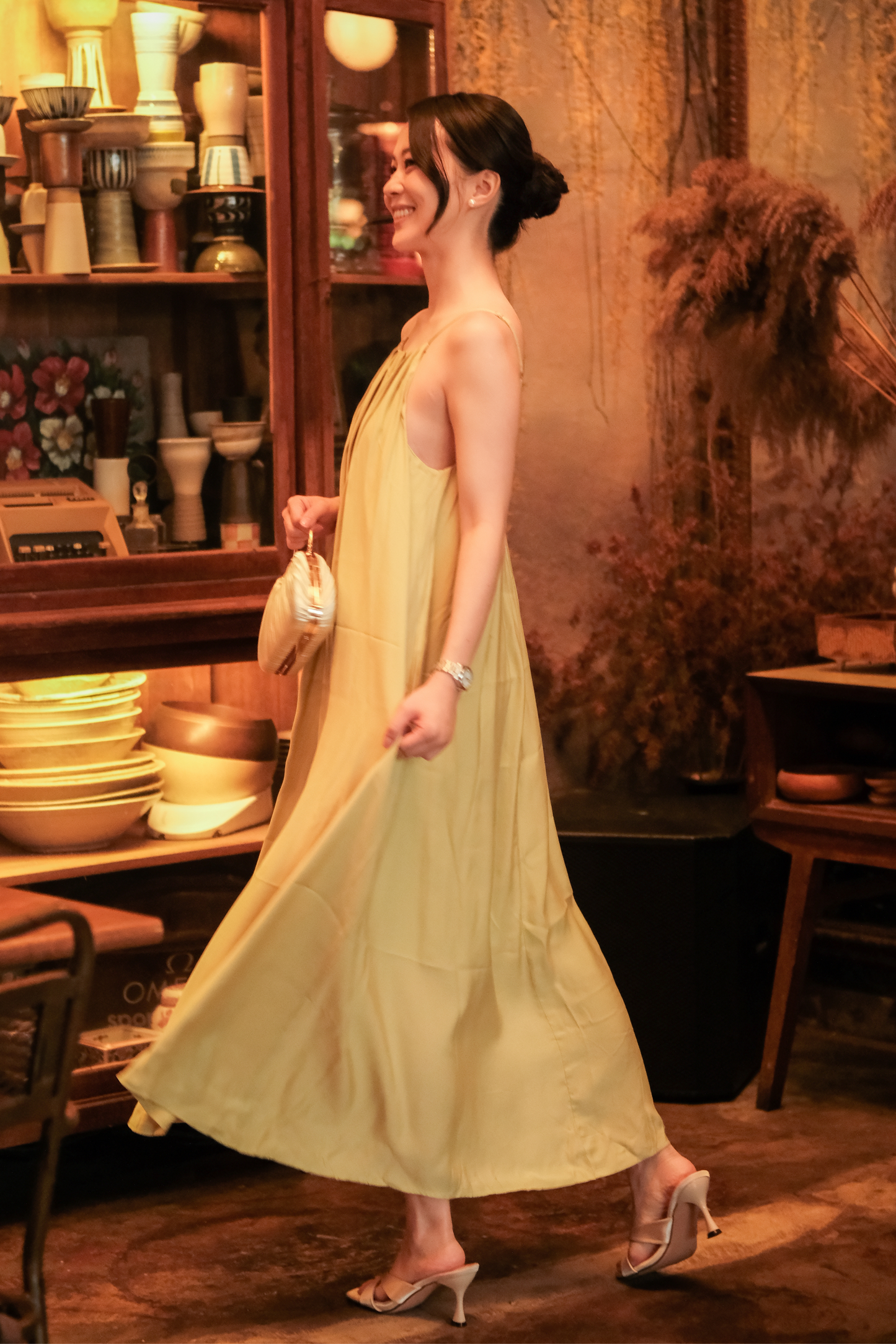Solène Draped Back Maxi Dress in Olive