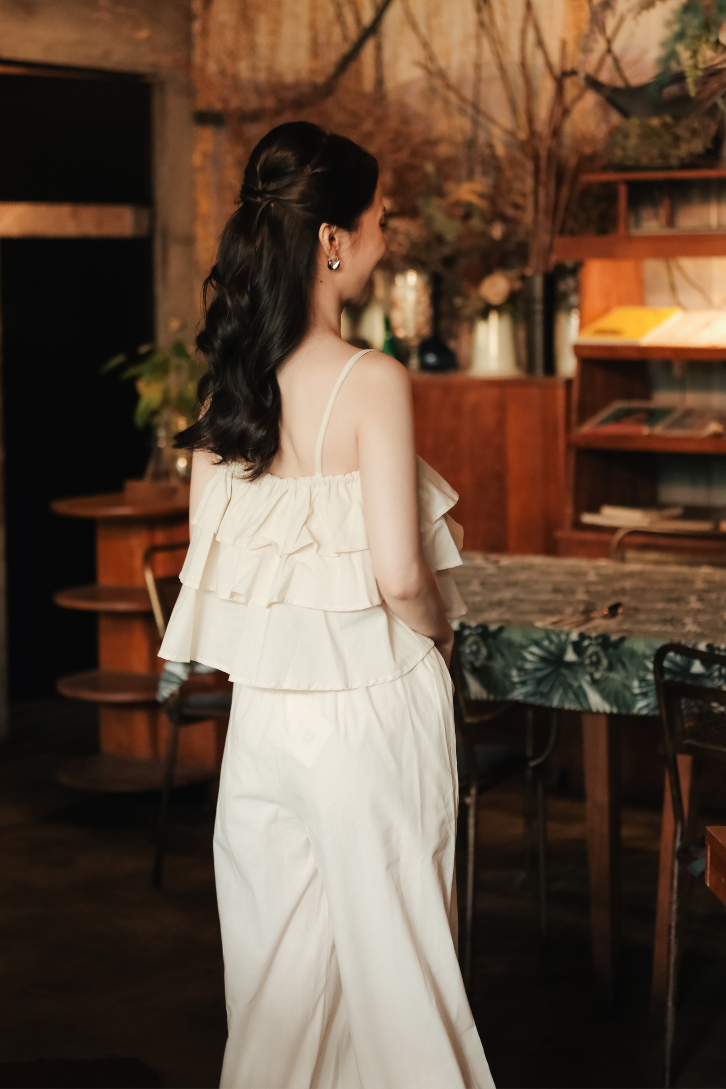 Lina Layered Ruffle Cami & Wide-Leg Pants in Beige
