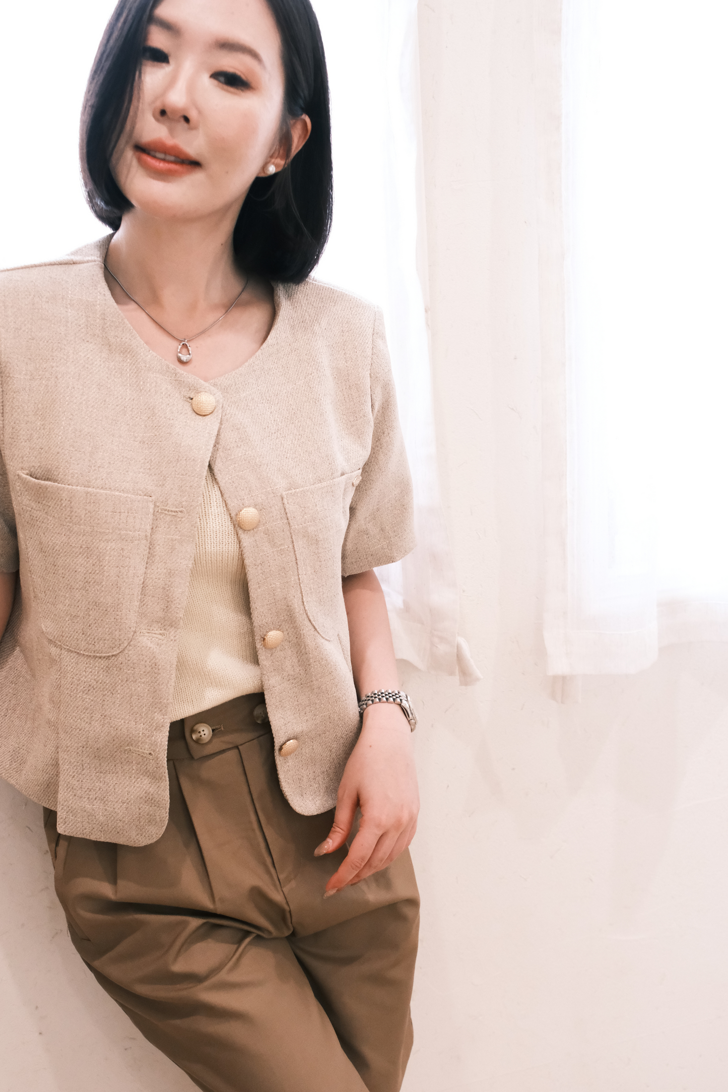 Léonie Tweed Buttoned Top
