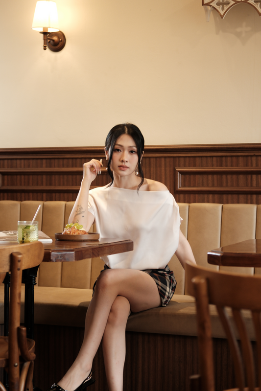 Claire Draped Satin Top in Ivory