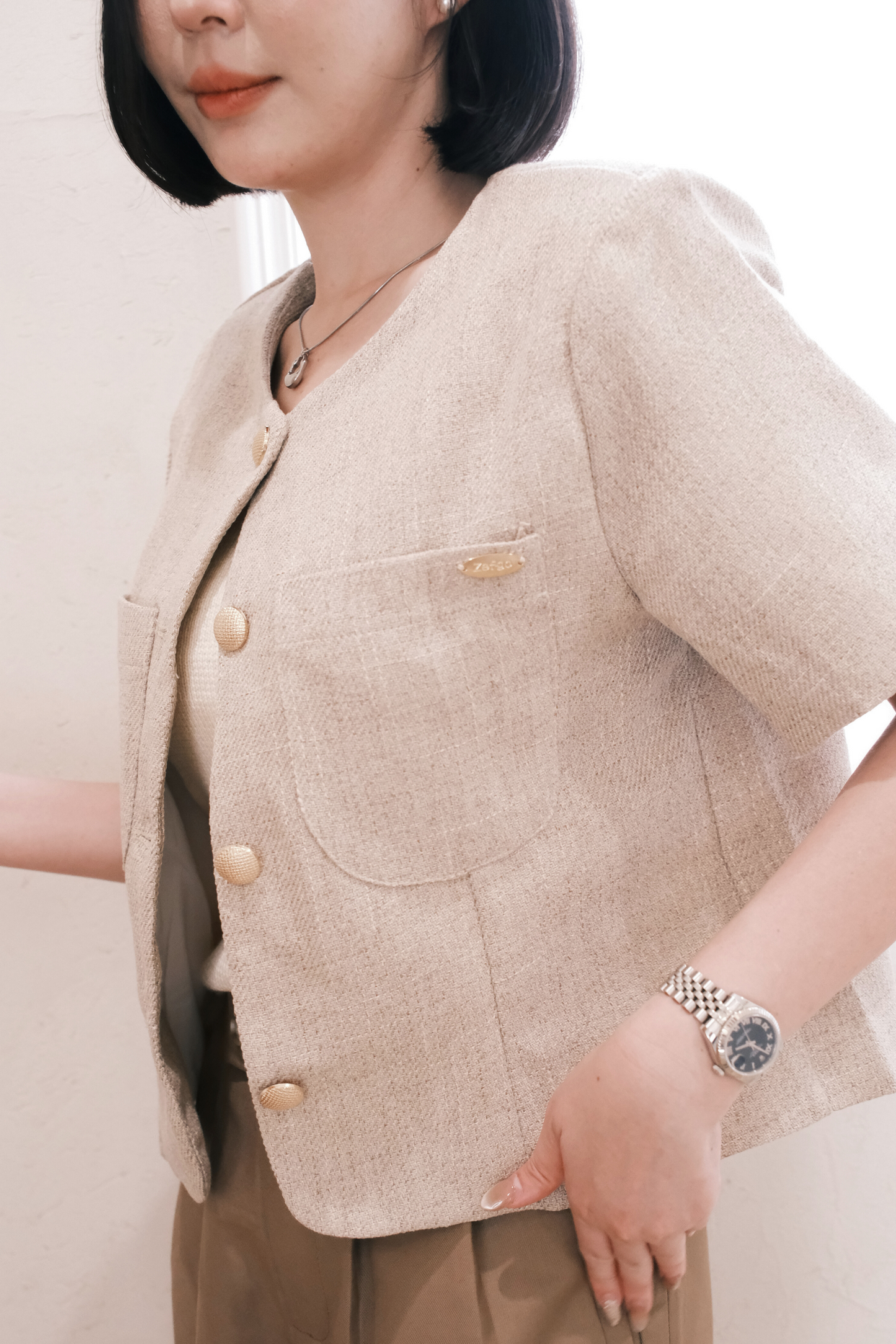 Léonie Tweed Buttoned Top