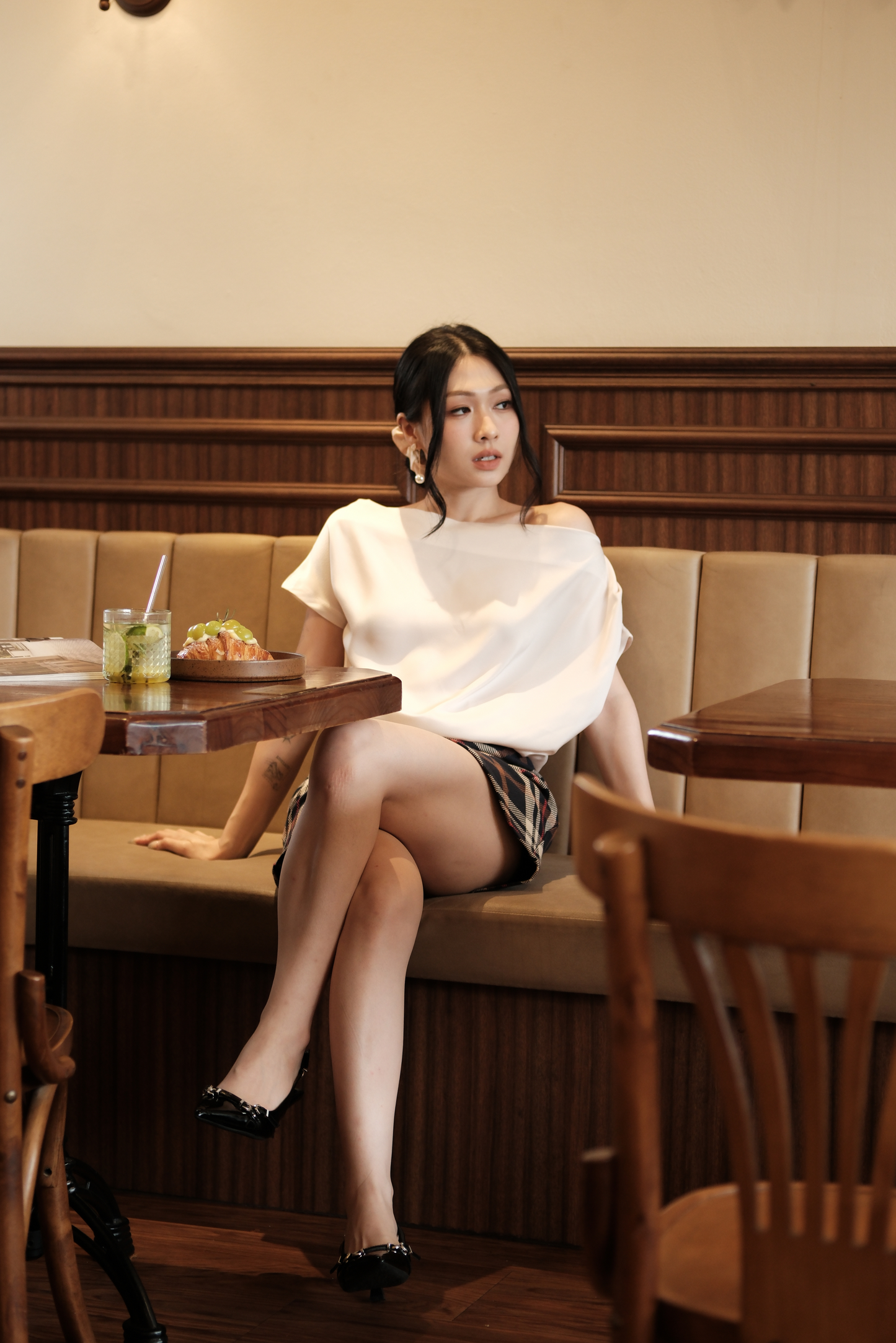 Claire Draped Satin Top in Ivory