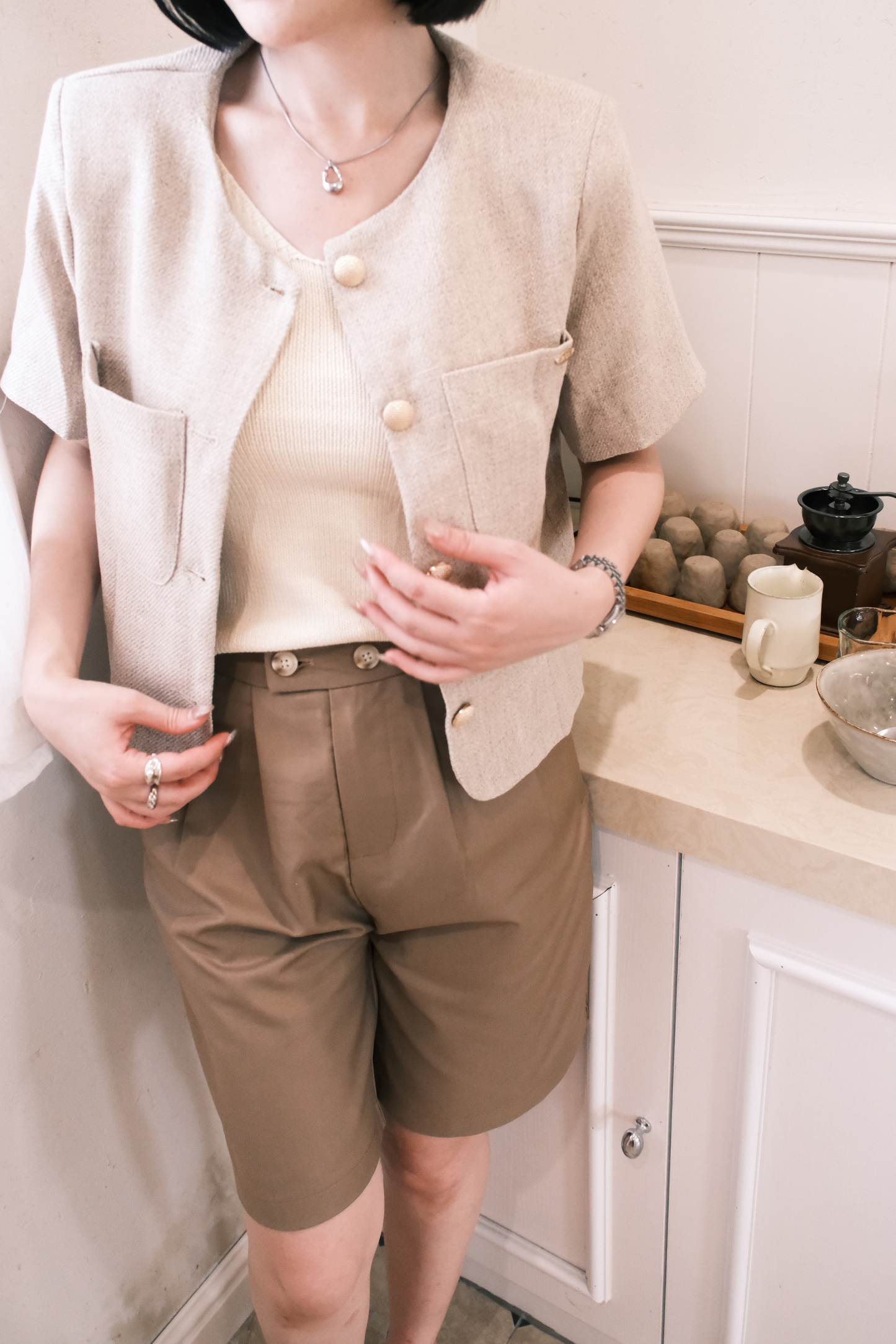 Léonie Tweed Buttoned Top