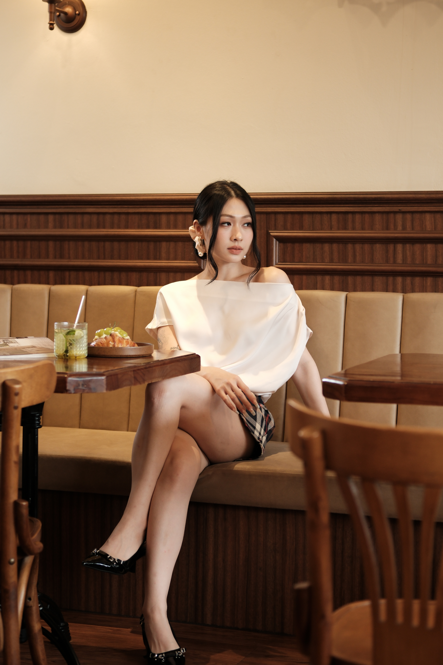 Claire Draped Satin Top in Ivory