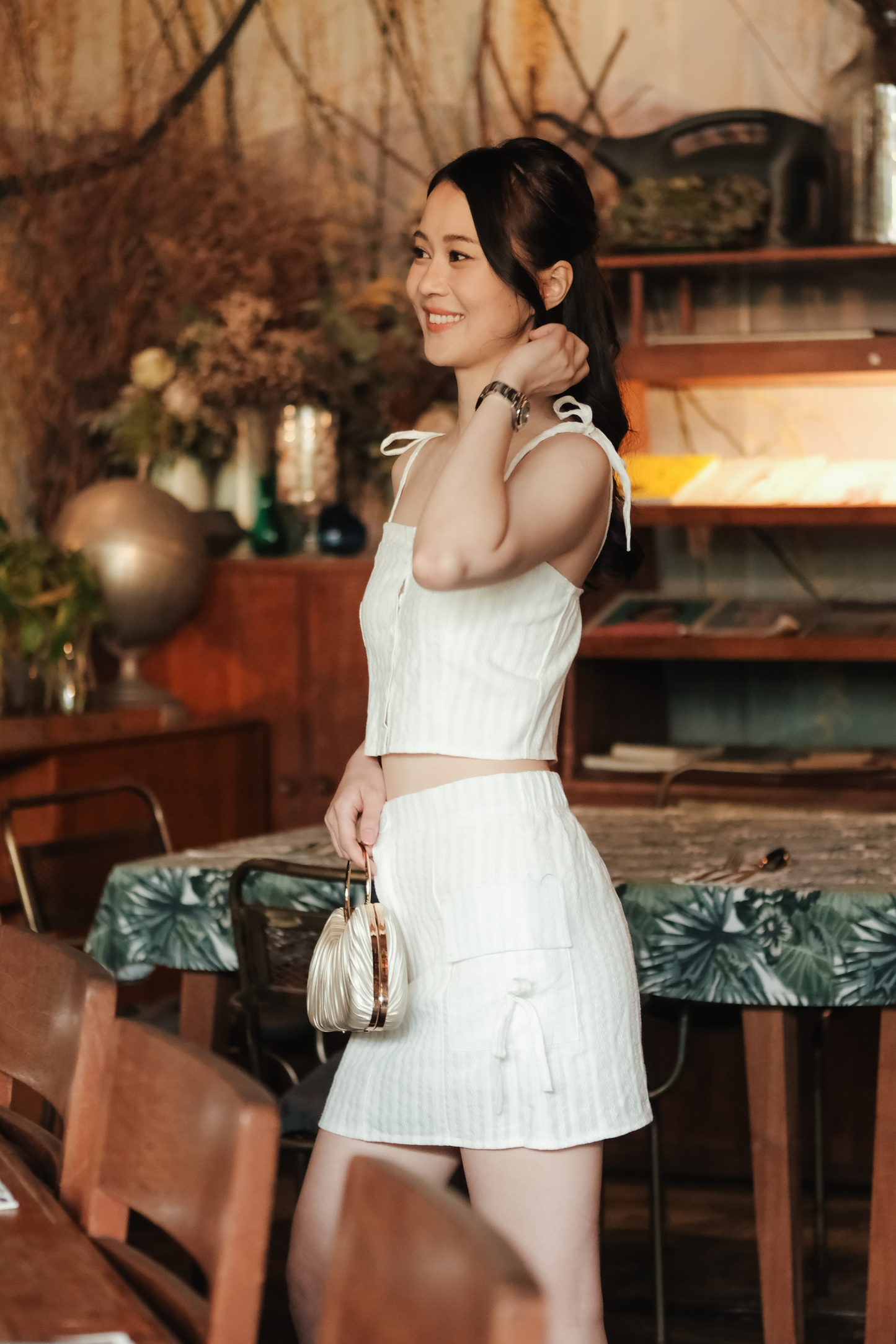 Élise Textured Knit Cami & Skirt Set in White