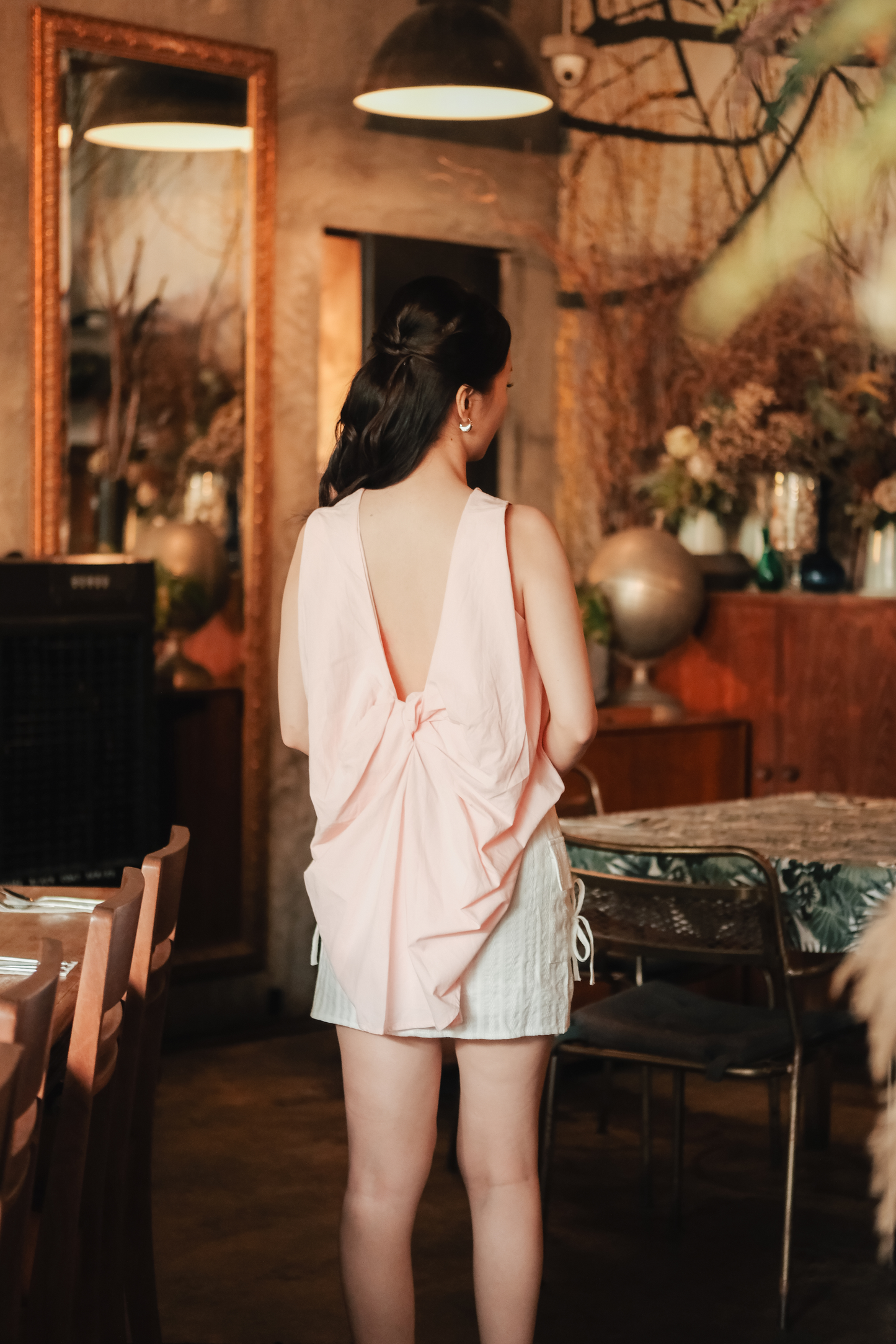 Inès Draped Back Knot Top in Ballet Pink