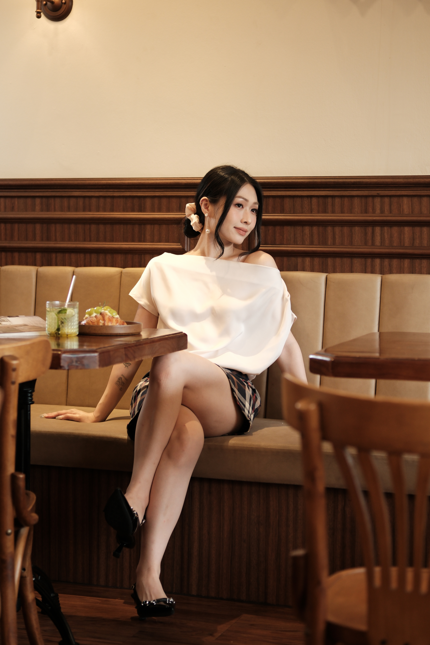Claire Draped Satin Top in Ivory