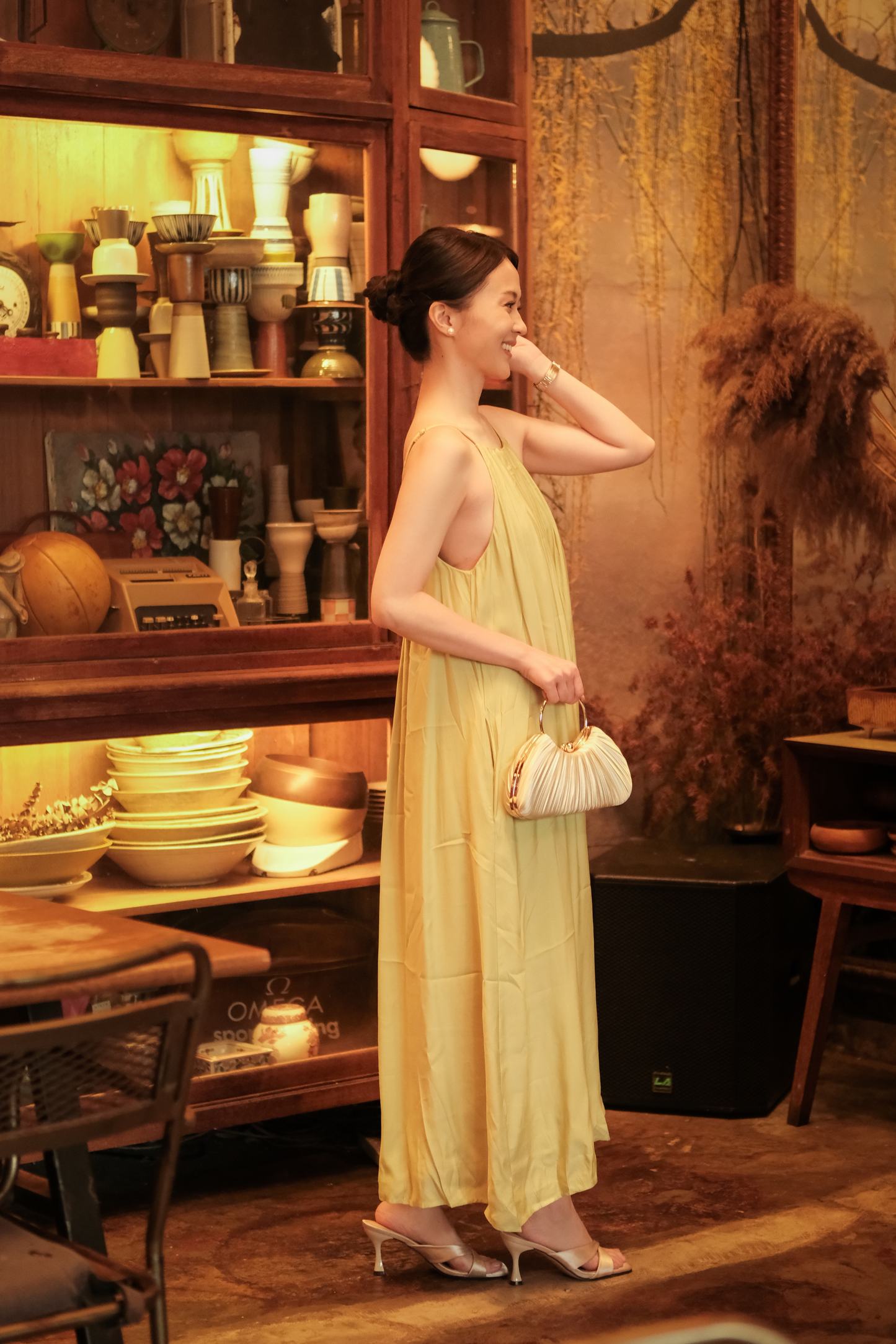 Solène Draped Back Maxi Dress in Olive