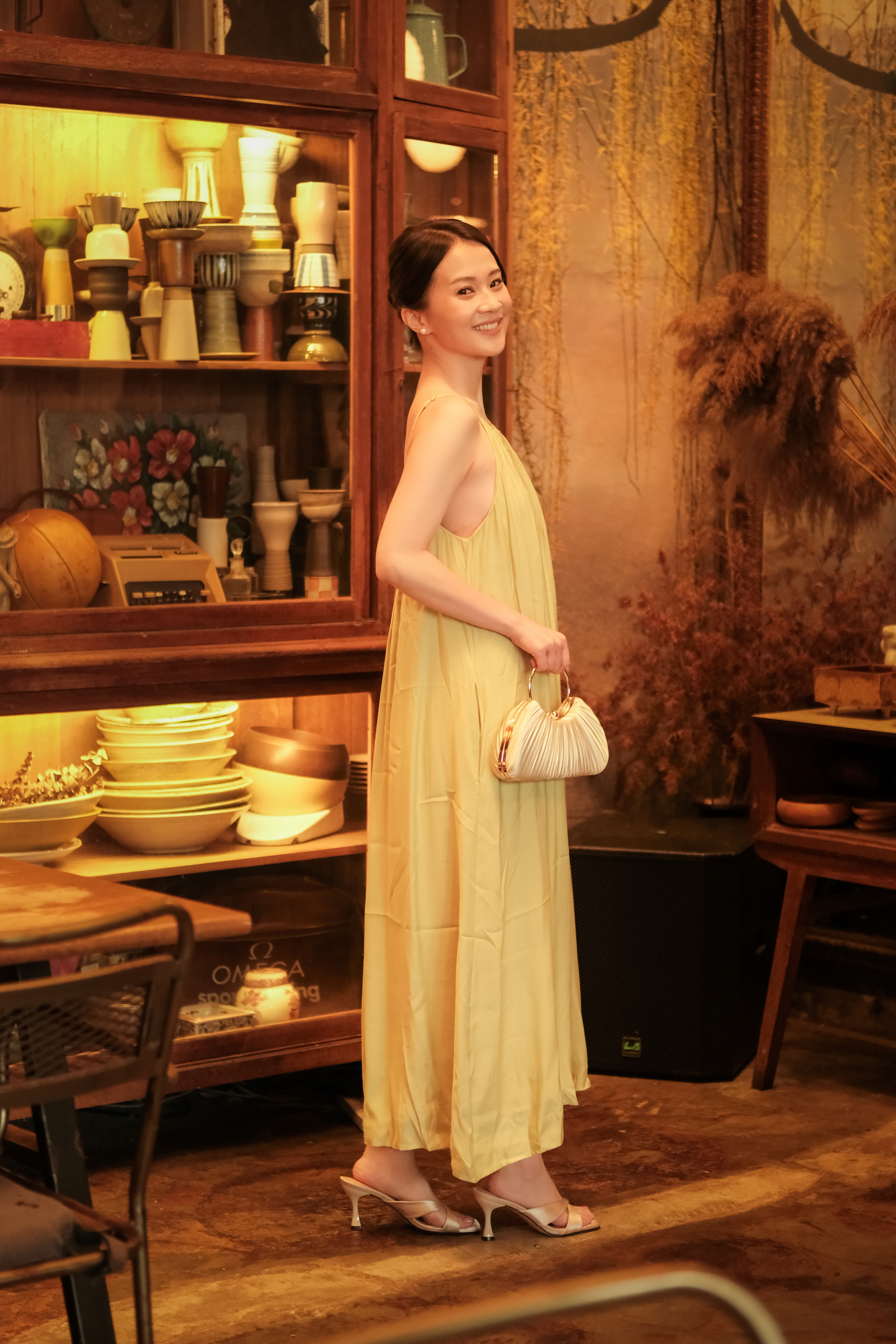 Solène Draped Back Maxi Dress in Olive
