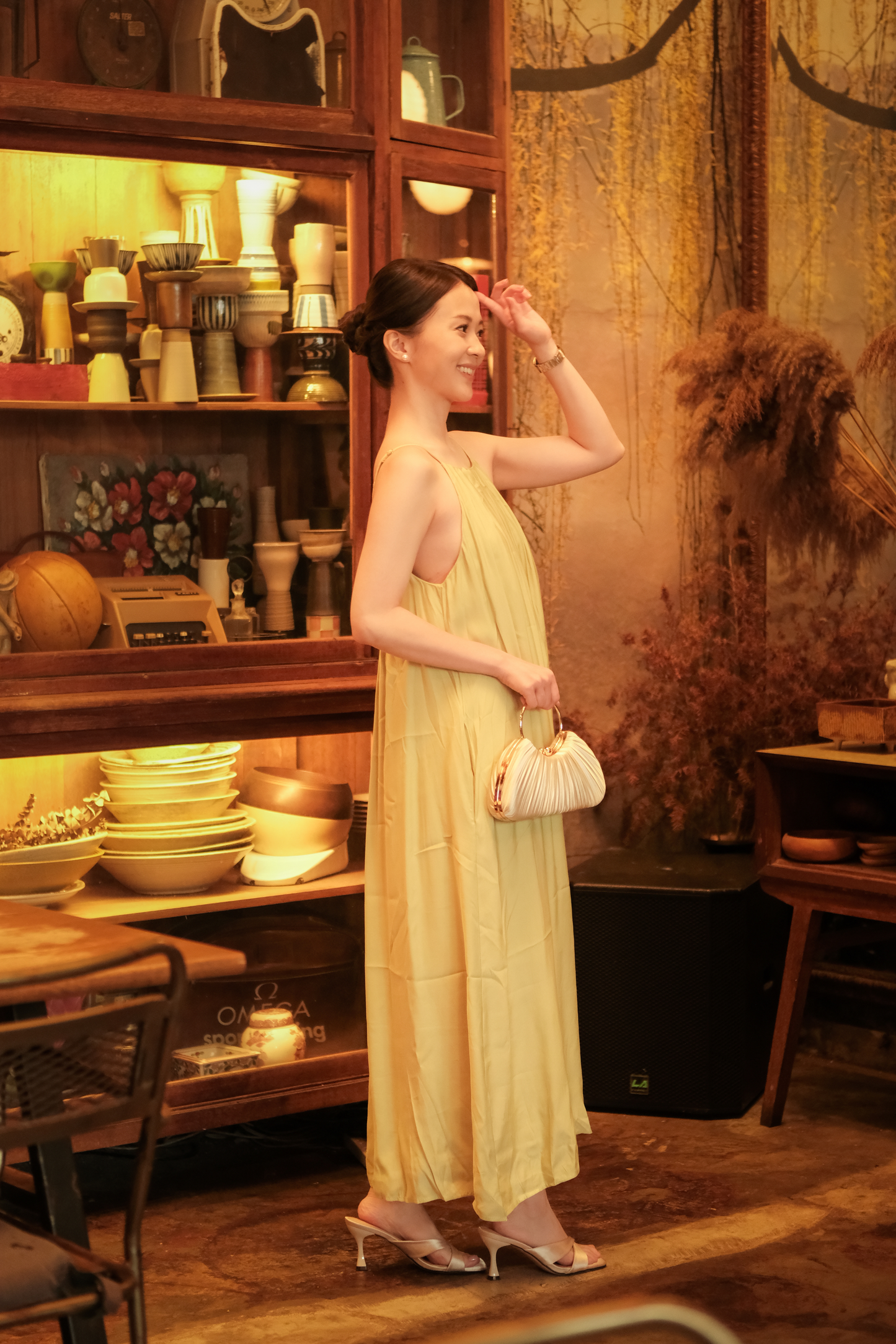 Solène Draped Back Maxi Dress in Olive