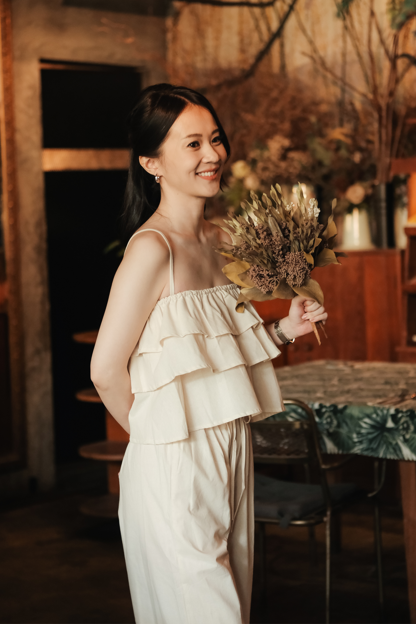 Lina Layered Ruffle Cami & Wide-Leg Pants in Beige