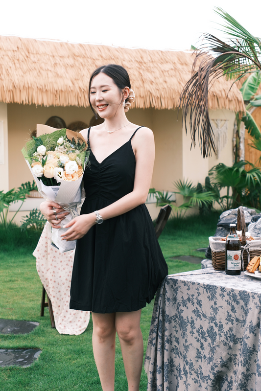 Léa Ruched Cami Dress in Black