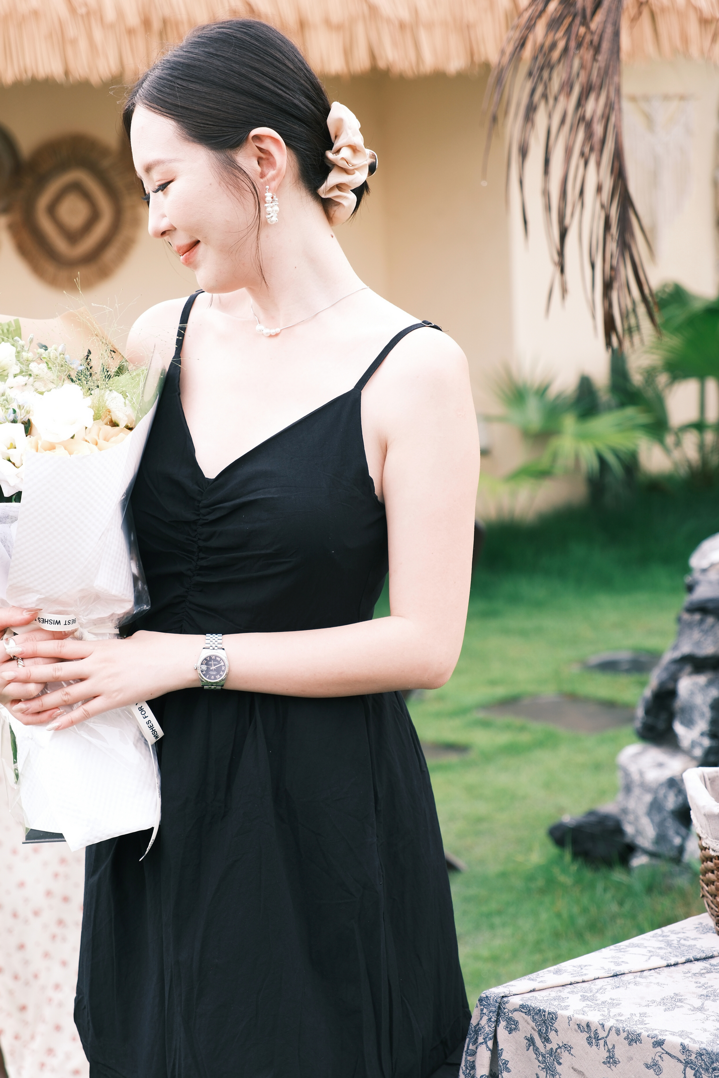 Léa Ruched Cami Dress in Black