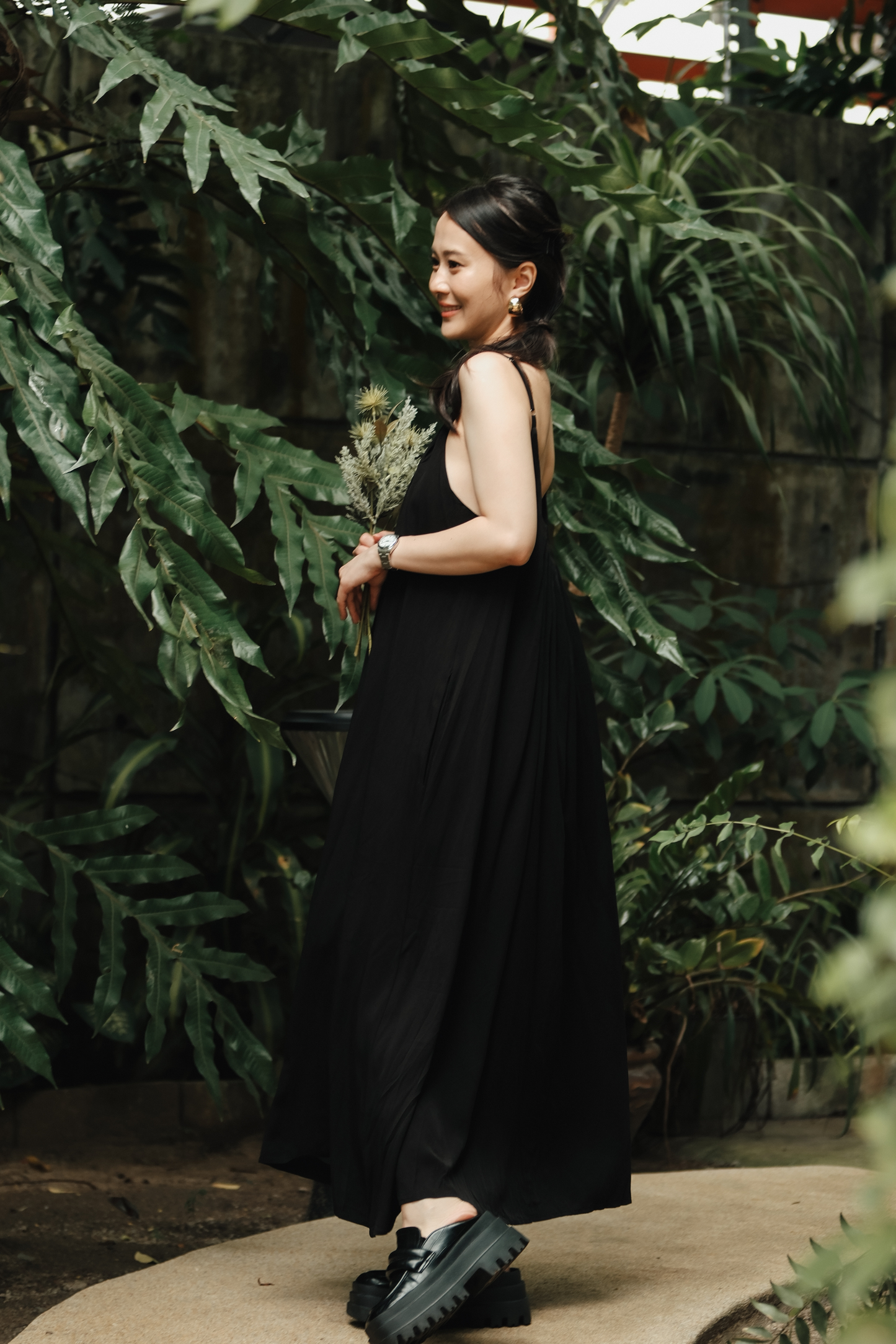 Solène Draped Back Maxi Dress in Black