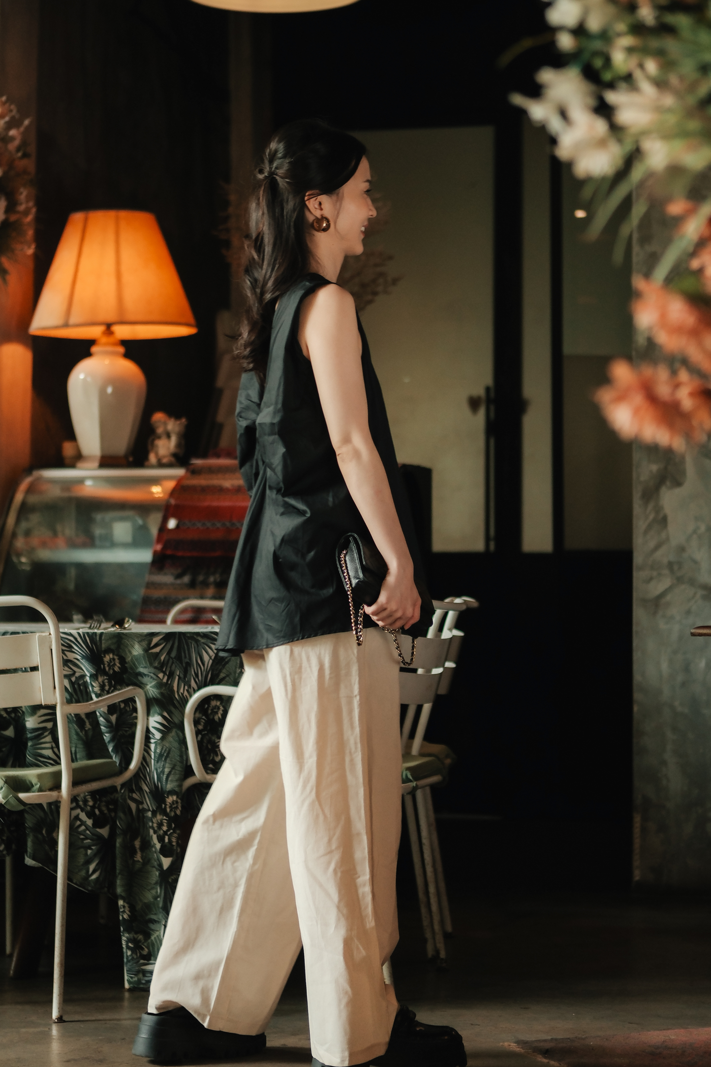 Inès Draped Back Knot Top in Black