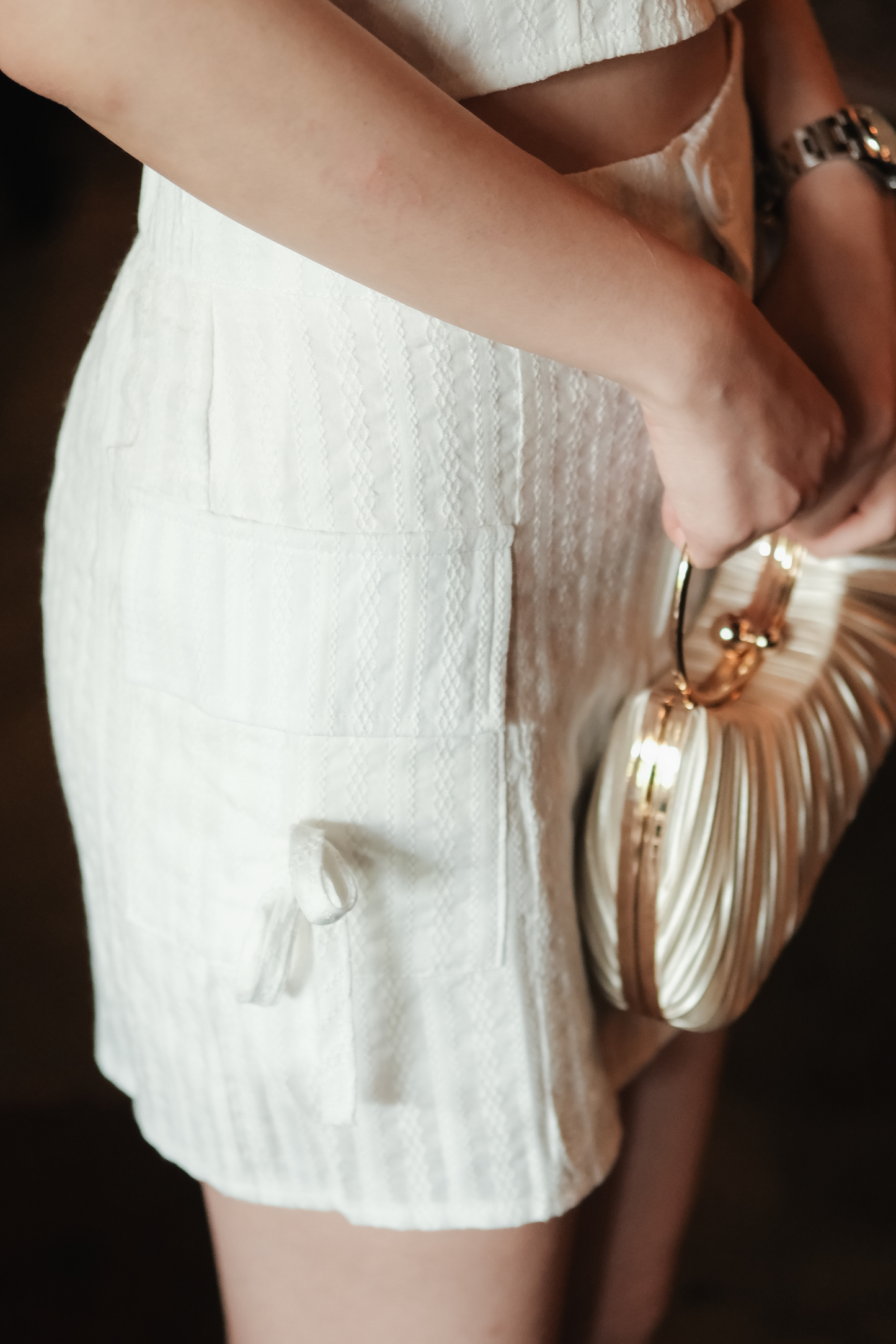 Élise Textured Knit Cami & Skirt Set in White