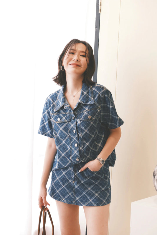 Aeris Plaid Denim Two-Piece Set