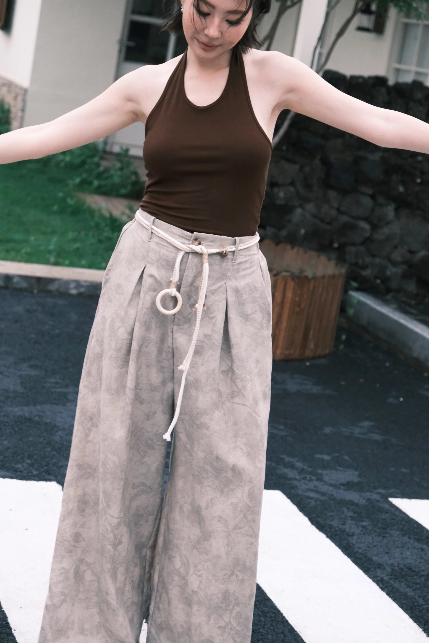 Sahara Marble Wide-Leg Pants in Cream