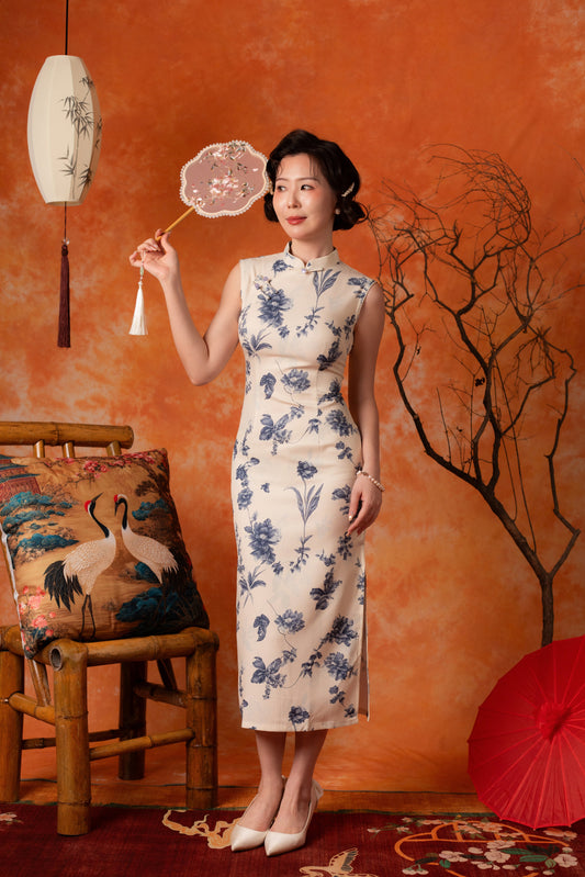 Marisol Porcelain Cheongsam Dress in Ivory
