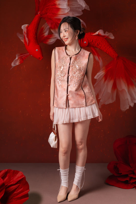 Estelle Filigree Cheongsam Vest in Dusty Rose