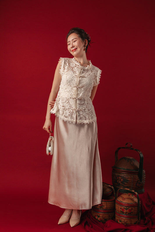 Clara Lace Embroidered Vest / Selene Satin Mermaid Skirt