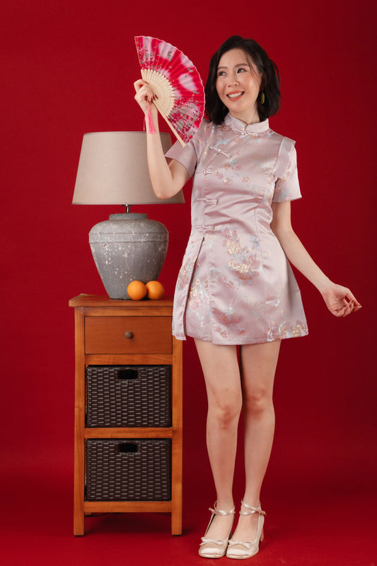 Pink Bloom Two-Piece Cheongsam Set (In-Stock)