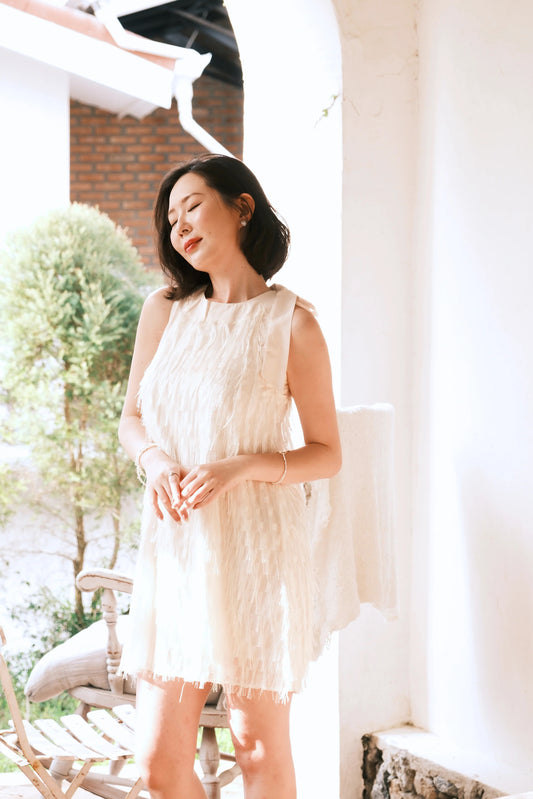 Beige Aurelia Fringe Dress