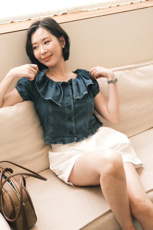 Clara Ruffled Denim Off-Shoulder Top