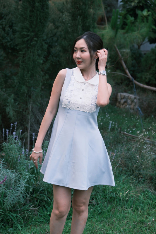 Colette Lace Collar Mini Dress in Light Blue