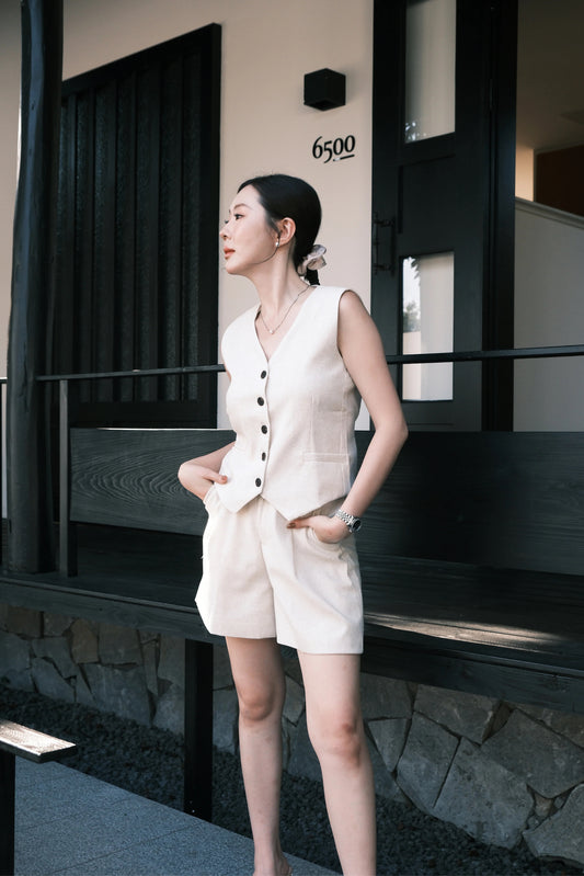 Harper Linen Tailored Vest & Shorts Set