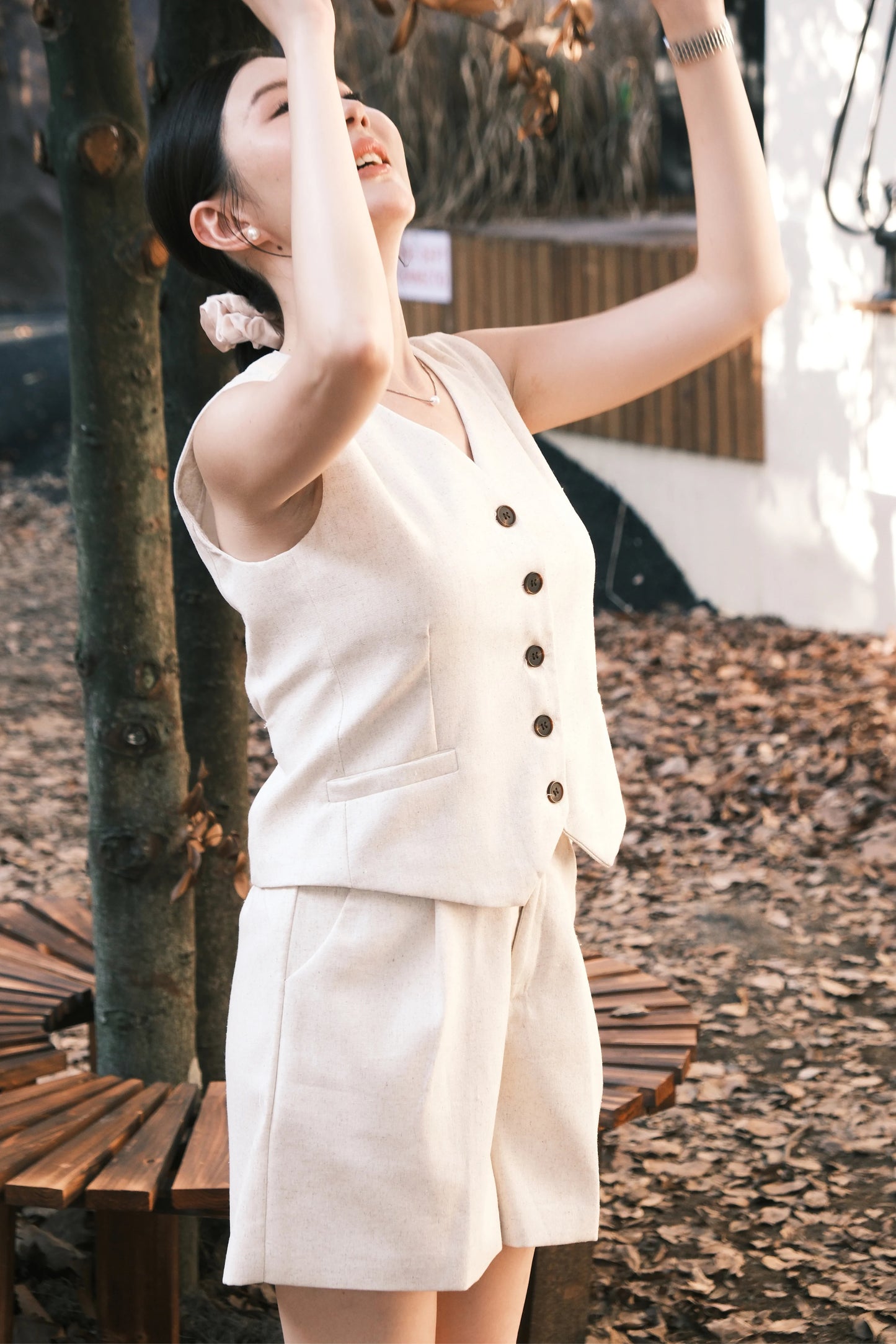 Harper Linen Tailored Vest & Shorts Set