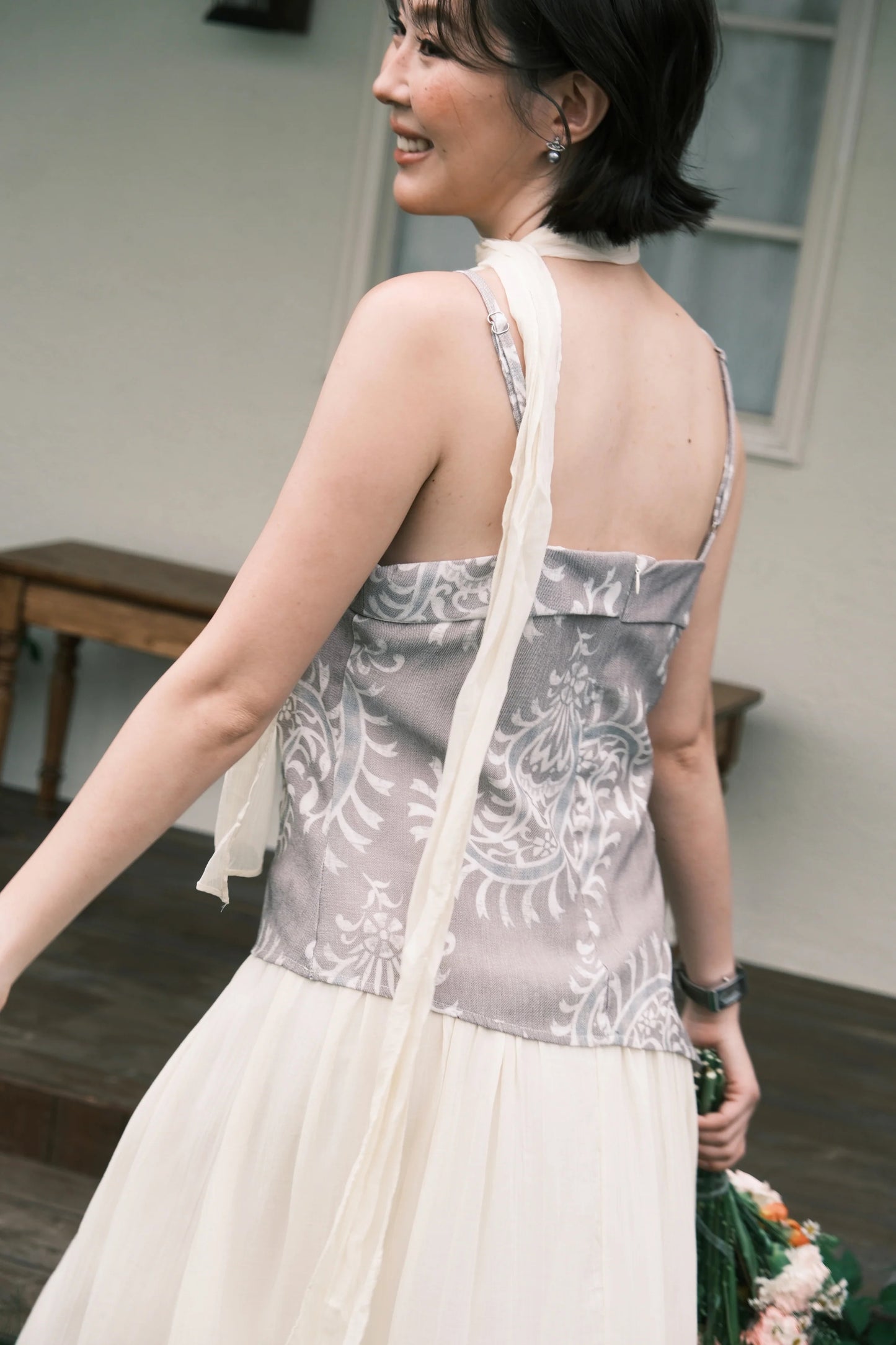 Seraphina Embroidered Dress in Grey