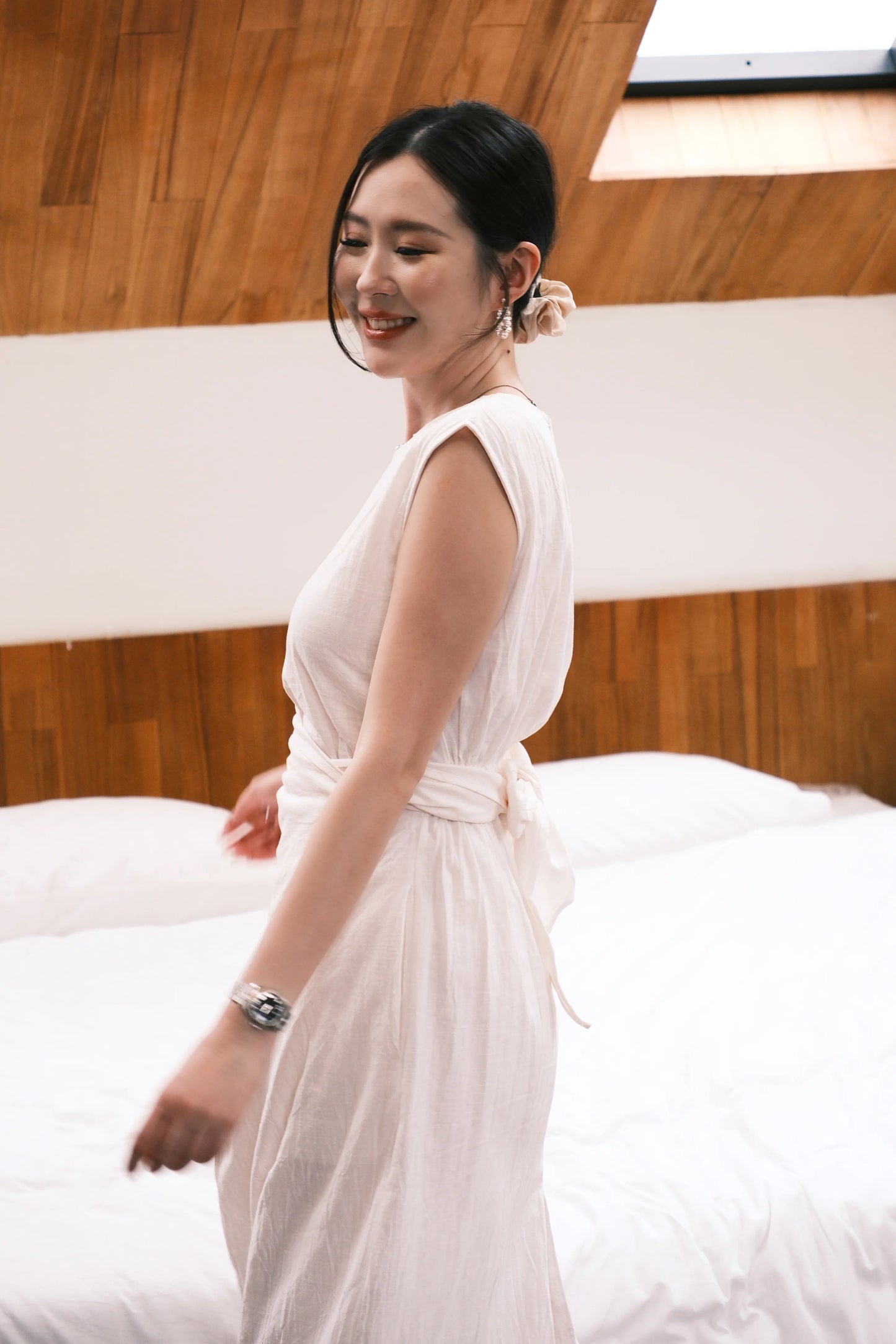Renée Draped Tie-Waist Maxi Dress in Oat
