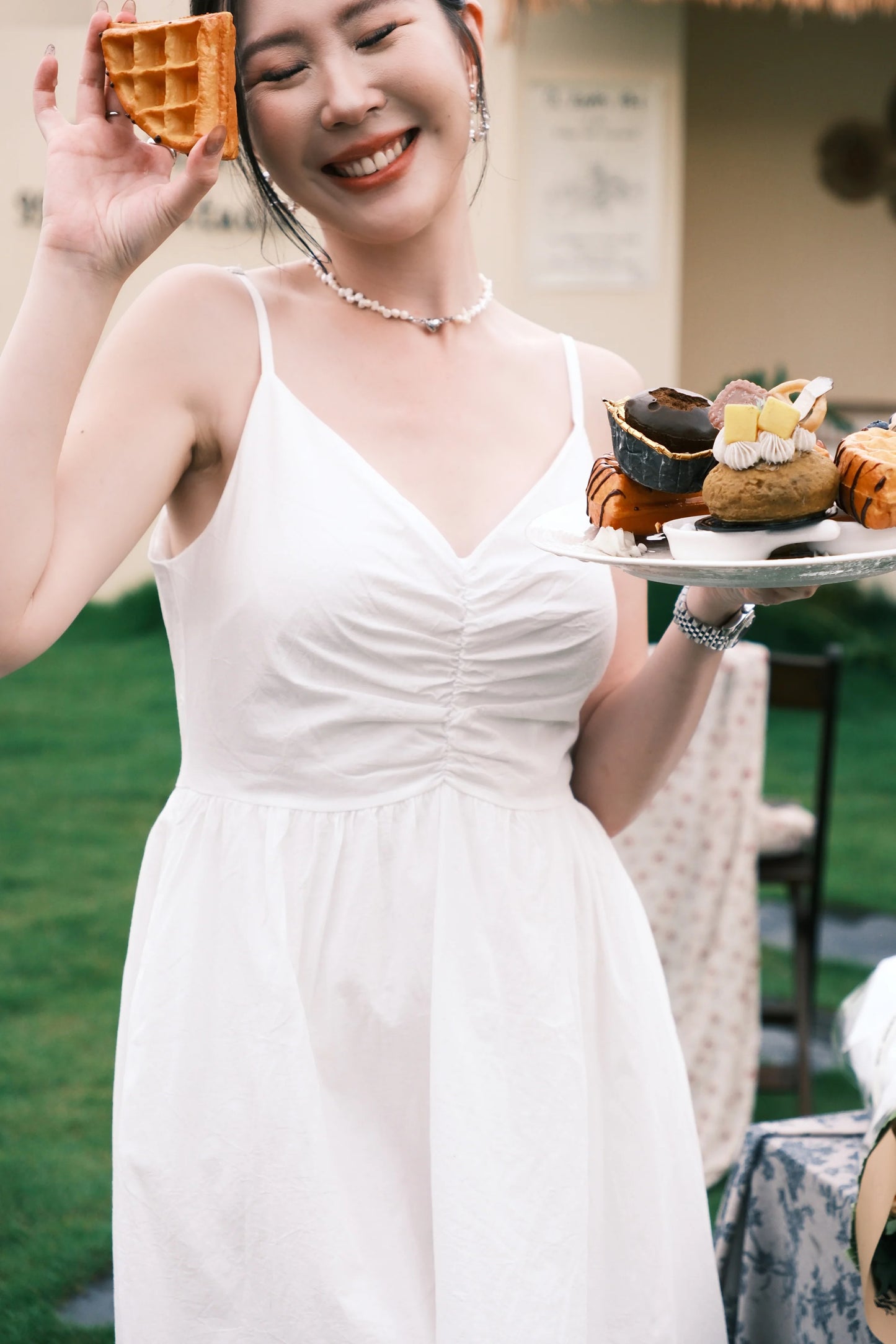 Léa Ruched Cami Dress in White