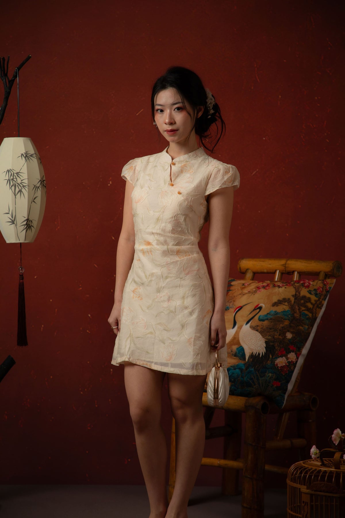 Oriental Garden Cheongsam Dress in Ivory