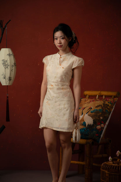Oriental Garden Cheongsam Dress in Ivory